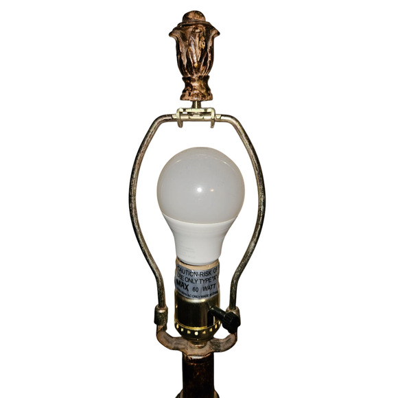 VTG Style Amber Glass & Resin Table Lamp Ornate Bronze Finish Base Crackle Glass - Picture 5 of 5